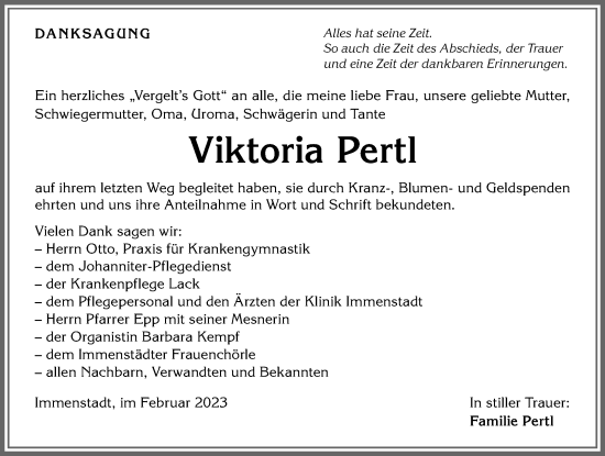 Traueranzeige von Viktoria Pertl von Allgäuer Anzeigeblatt