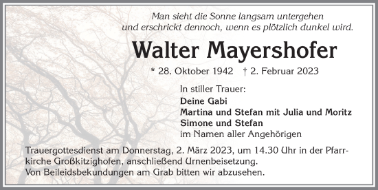 Traueranzeige von Walter Mayershofer von Augsburger Allgemeine