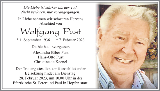Traueranzeige von Wolfgang Pust von Allgäuer Zeitung, Füssen