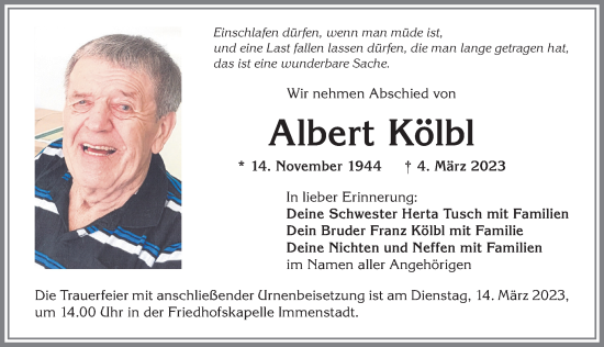 Traueranzeige von Albert Kölbl von Allgäuer Anzeigeblatt
