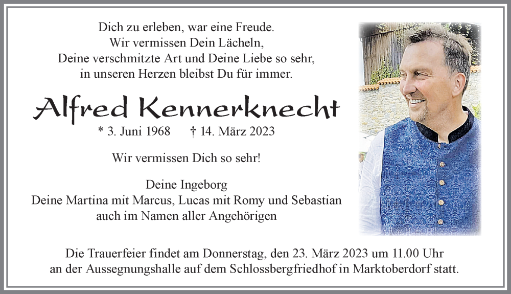  Traueranzeige für Alfred Kennerknecht vom 21.03.2023 aus Allgäuer Zeitung, Marktoberdorf