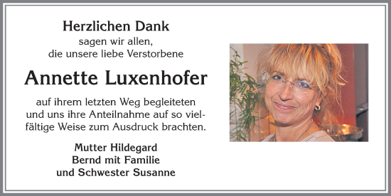 Traueranzeige von Annette Luxenhofer von Allgäuer Zeitung,Kempten