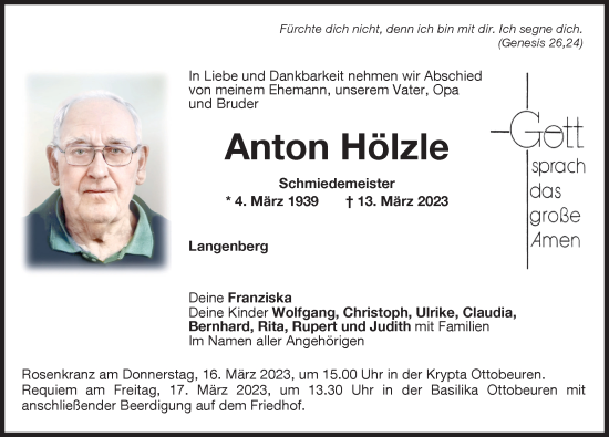 Traueranzeige von Anton Hölzle von Memminger Zeitung