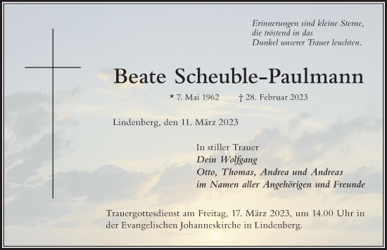 Traueranzeige von Beate Scheuble-Paulmann von Der Westallgäuer