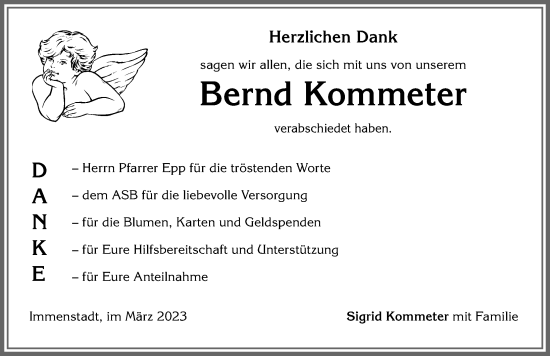 Traueranzeige von Bernd Kommeter von Allgäuer Anzeigeblatt
