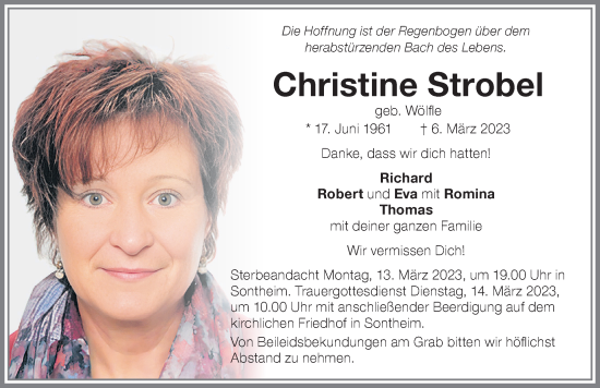 Traueranzeige von Christine Strobel von Memminger Zeitung