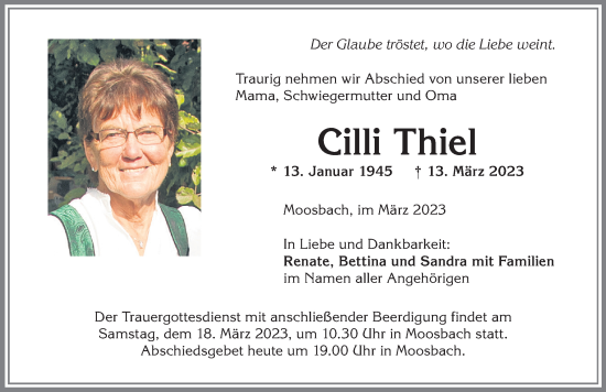 Traueranzeige von Cilli Thiel von Allgäuer Zeitung,Kempten