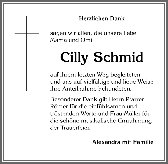Traueranzeige von Cäcilia Schmid von Allgäuer Zeitung,Kempten