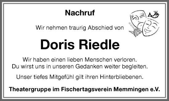 Traueranzeige von Doris Riedle von Memminger Zeitung