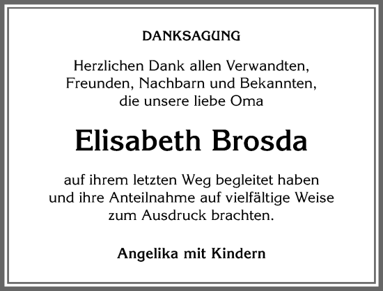Traueranzeige von Elisabeth Brosda von Allgäuer Anzeigeblatt