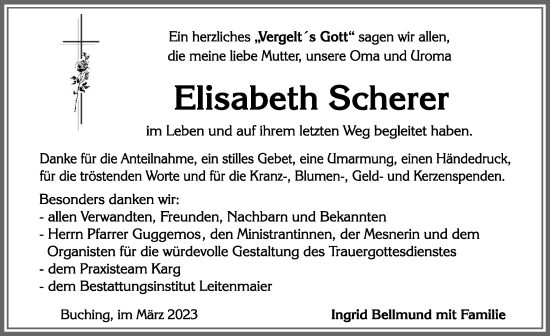 Traueranzeige von Elisabeth Scherer von Allgäuer Zeitung, Füssen