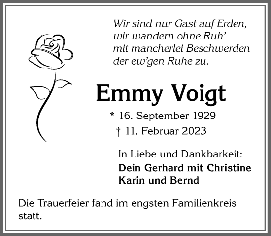 Traueranzeige von Emmy Voigt von Allgäuer Zeitung, Marktoberdorf
