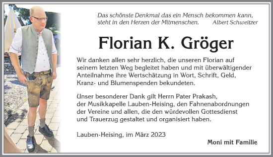 Traueranzeige von Florian K. Gröger von Allgäuer Zeitung,Kempten