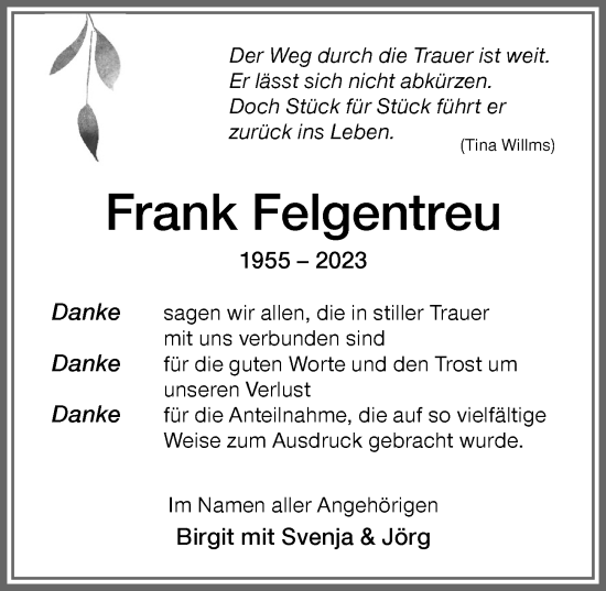Traueranzeige von Frank Felgentreu von Memminger Zeitung