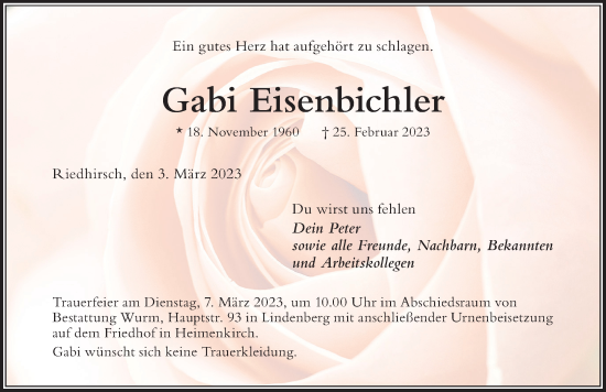 Traueranzeige von Gabi Eisenbichler von Der Westallgäuer