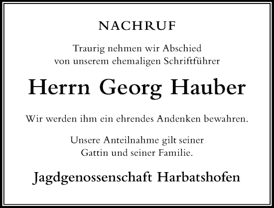 Traueranzeige von Georg Hauber von Der Westallgäuer
