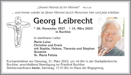 Traueranzeige von Georg Leibrecht von Allgäuer Zeitung, Kaufbeuren/Buchloe