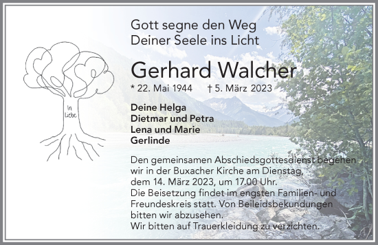 Traueranzeige von Gerhard Walcher von Memminger Zeitung