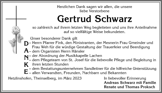 Traueranzeige von Gertrud Schwarz von Memminger Zeitung
