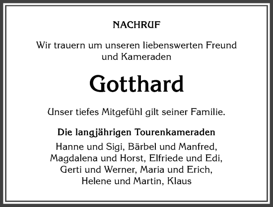 Traueranzeige von Gotthard  von Allgäuer Anzeigeblatt