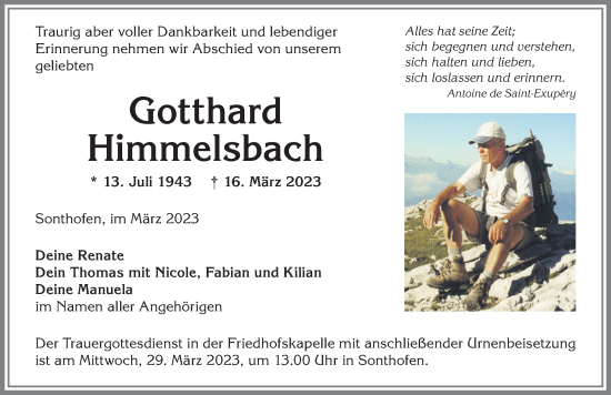 Traueranzeige von Gotthard Himmelsbach von Allgäuer Anzeigeblatt