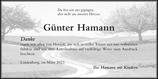 Traueranzeige von Günter Hamann von Der Westallgäuer