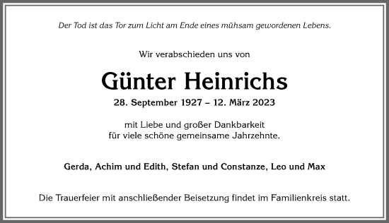 Traueranzeige von Günter Heinrichs von Allgäuer Anzeigeblatt