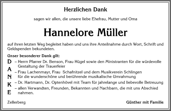 Traueranzeige von Hannelore Müller von Allgäuer Zeitung, Kaufbeuren/Buchloe