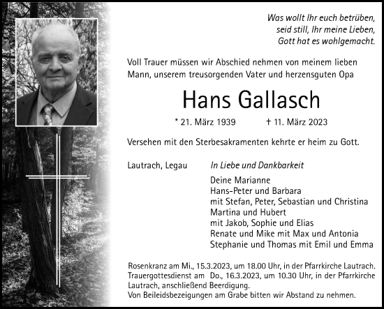 Traueranzeige von Hans Gallasch von Memminger Zeitung