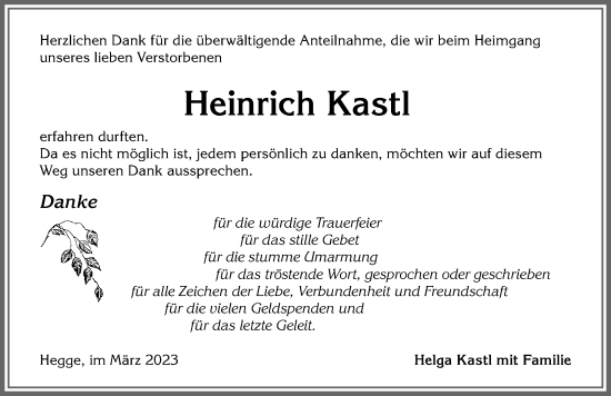 Traueranzeige von Heinrich Kastl von Allgäuer Zeitung,Kempten
