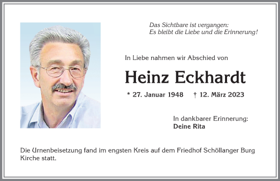 Traueranzeige von Heinz Eckhardt von Allgäuer Anzeigeblatt