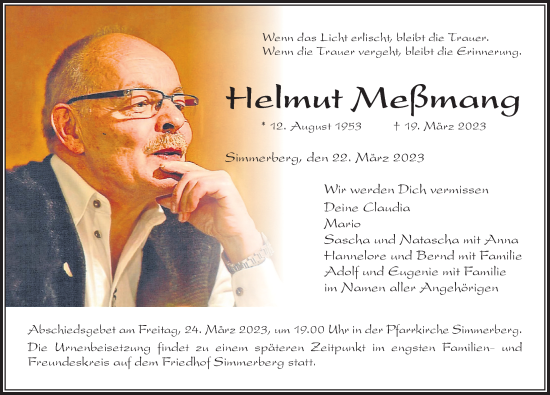 Traueranzeige von Helmut Meßmang von Der Westallgäuer