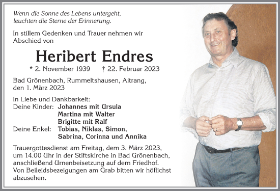 Traueranzeige von Heribert Endres von Memminger Zeitung