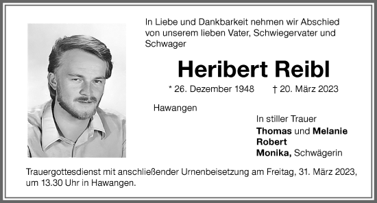 Traueranzeige von Heribert Reibl von Memminger Zeitung