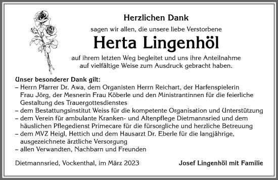 Traueranzeige von Herta Lingenhöl von Allgäuer Zeitung,Kempten