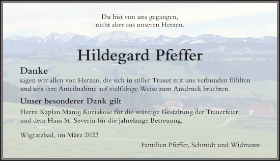 Traueranzeige von Hildegard Pfeffer von Der Westallgäuer