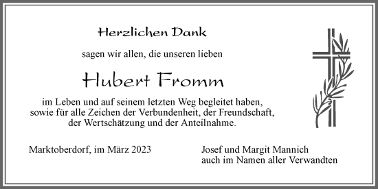 Traueranzeige von Hubert Fromm von Allgäuer Zeitung, Marktoberdorf