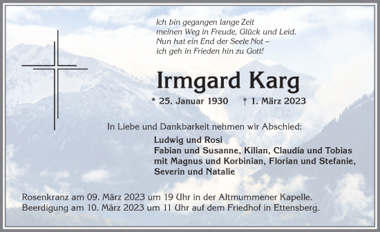 Traueranzeige von Irmgard Karg von Allgäuer Anzeigeblatt