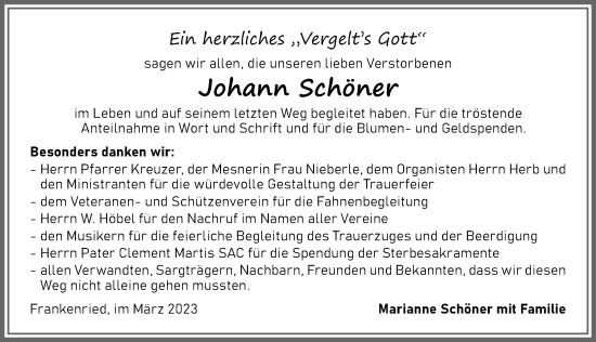 Traueranzeige von Johann Schöner von Allgäuer Zeitung, Kaufbeuren/Buchloe