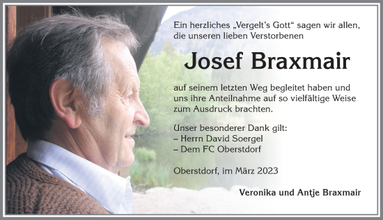 Traueranzeige von Josef Braxmair von Allgäuer Anzeigeblatt