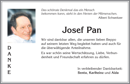 Traueranzeige von Josef Pan von Allgäuer Zeitung,Kempten