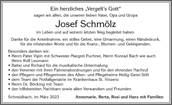 Traueranzeige von Josef Schmölz von Allgäuer Zeitung, Füssen