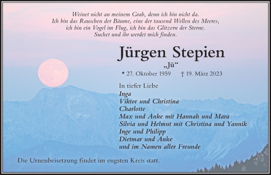 Traueranzeige von Jürgen Stepien von Der Westallgäuer