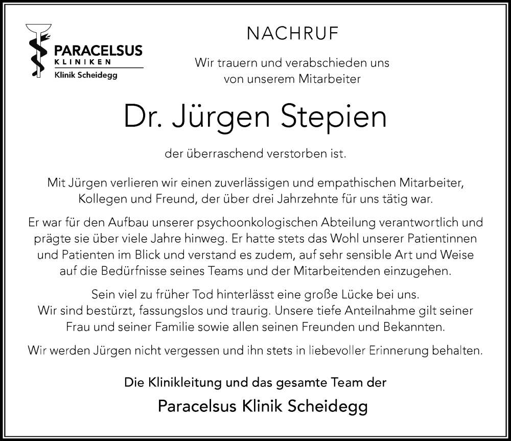  Traueranzeige für Jürgen Stepien vom 25.03.2023 aus Der Westallgäuer