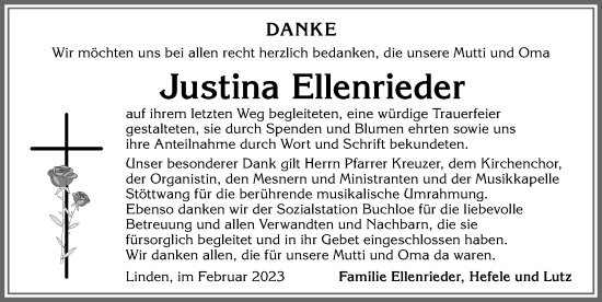 Traueranzeige von Justina Ellenrieder von Allgäuer Zeitung, Kaufbeuren/Buchloe