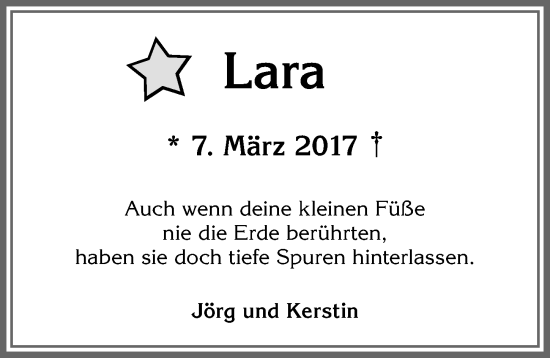 Traueranzeige von Lara  von Allgäuer Anzeigeblatt