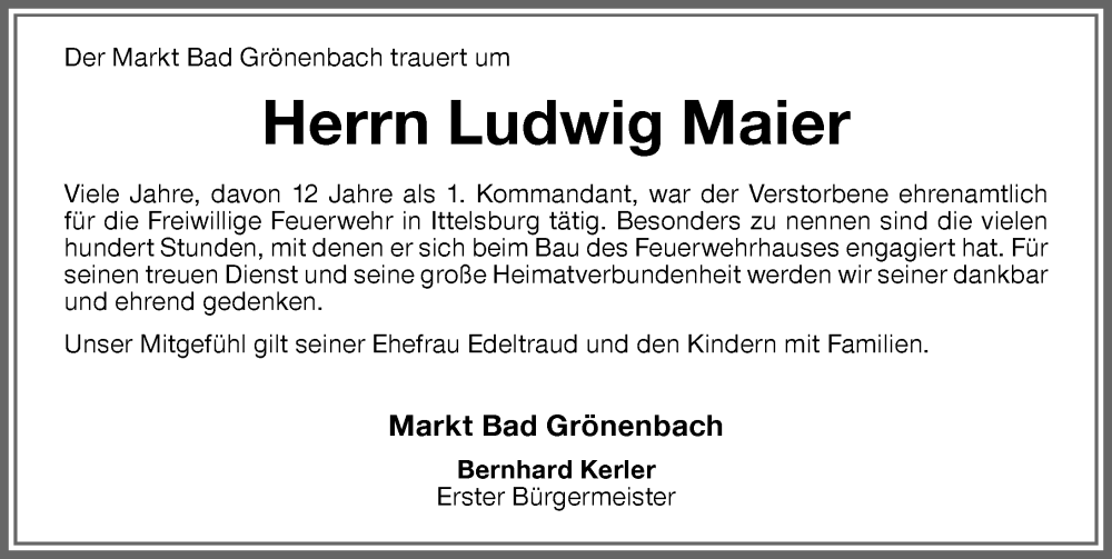  Traueranzeige für Ludwig Maier vom 31.03.2023 aus Memminger Zeitung