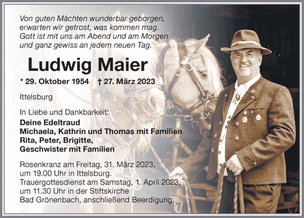  Traueranzeige für Ludwig Maier vom 30.03.2023 aus Memminger Zeitung