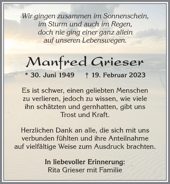 Traueranzeige von Manfred Grieser von Allgäuer Zeitung, Marktoberdorf