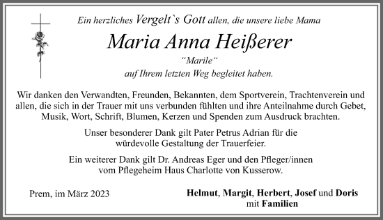 Traueranzeige von Maria Anna Heißerer von Allgäuer Zeitung, Füssen